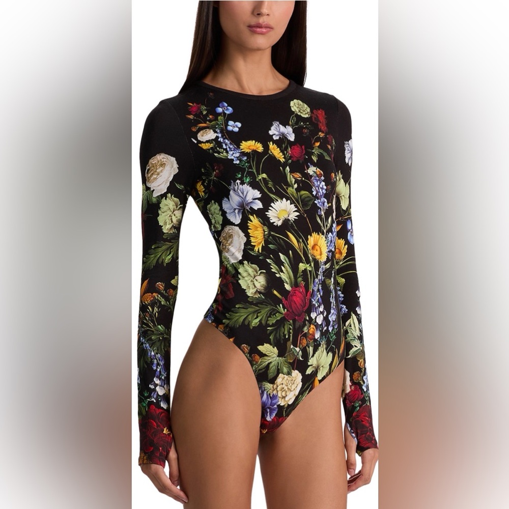 Alice + Olivia Olea Long Sleeve Crewneck Floral Bodysuit